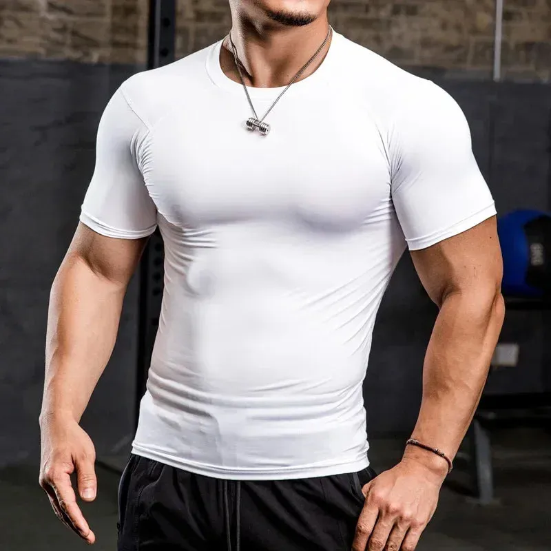 Men Tight Bodybuilding Sport T-shirt Quick Dry Running