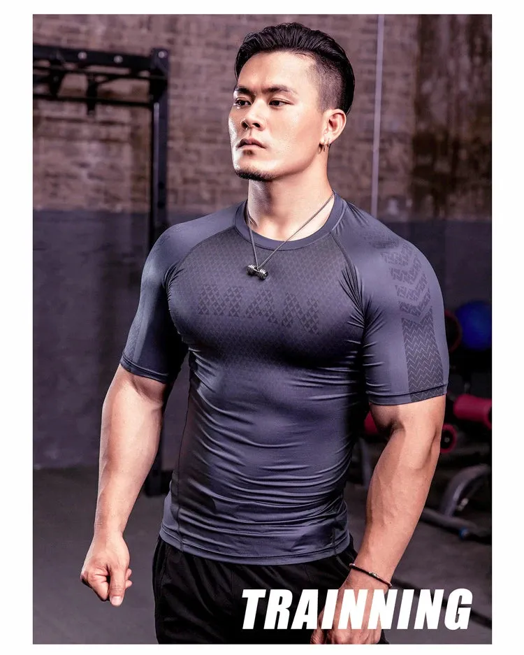 Men Tight Bodybuilding Sport T-shirt Quick Dry Running