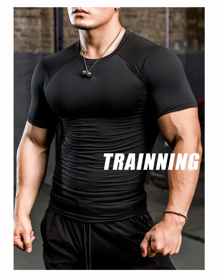 Men Tight Bodybuilding Sport T-shirt Quick Dry Running