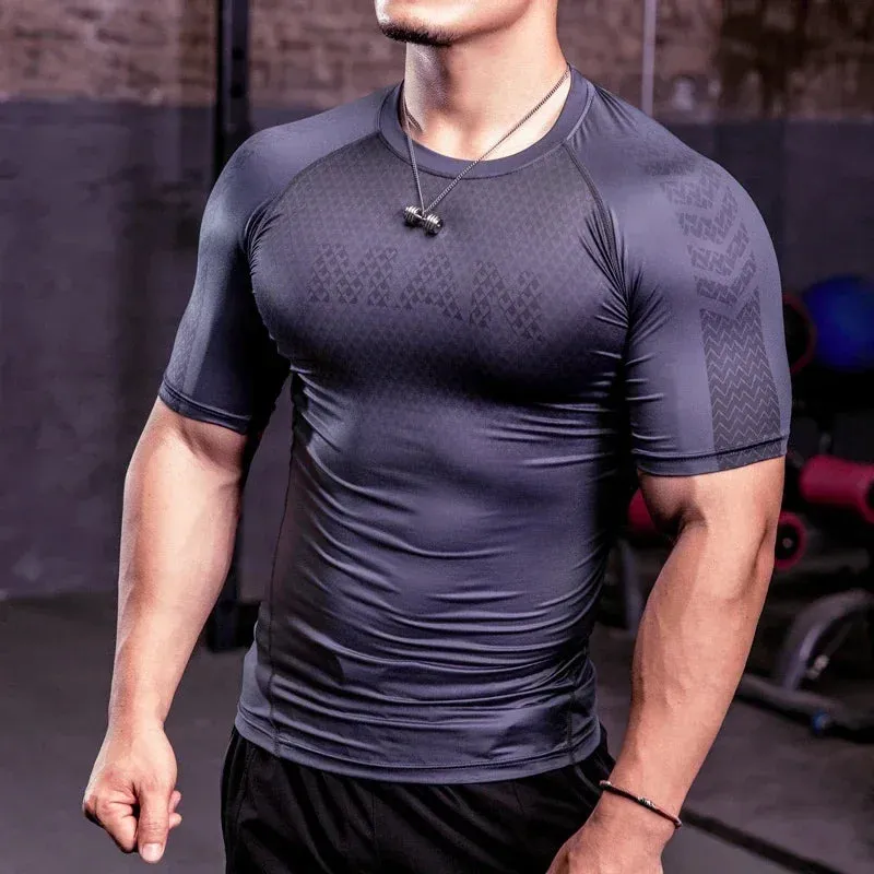 Men Tight Bodybuilding Sport T-shirt Quick Dry Running