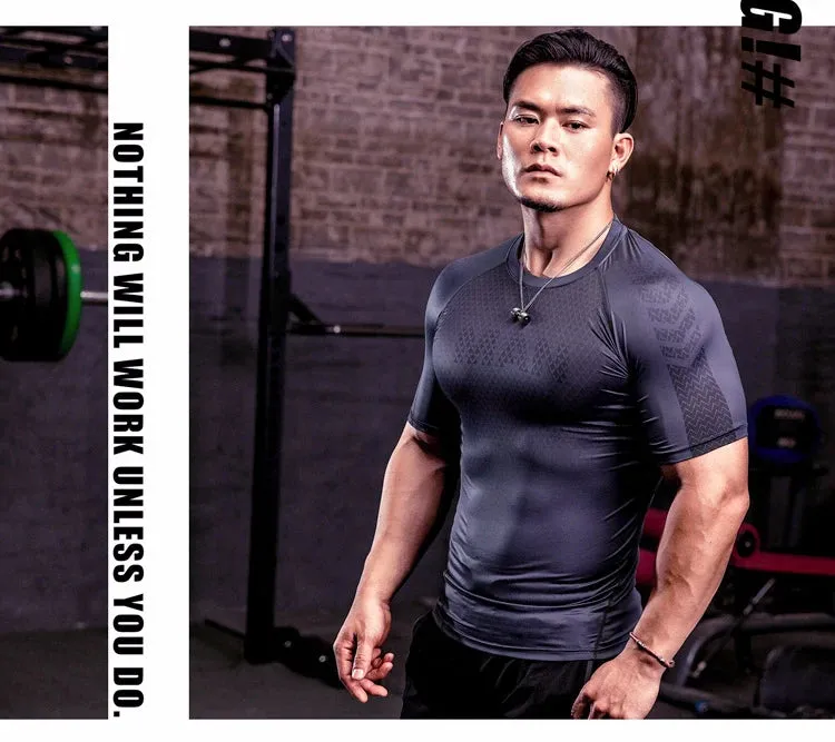 Men Tight Bodybuilding Sport T-shirt Quick Dry Running