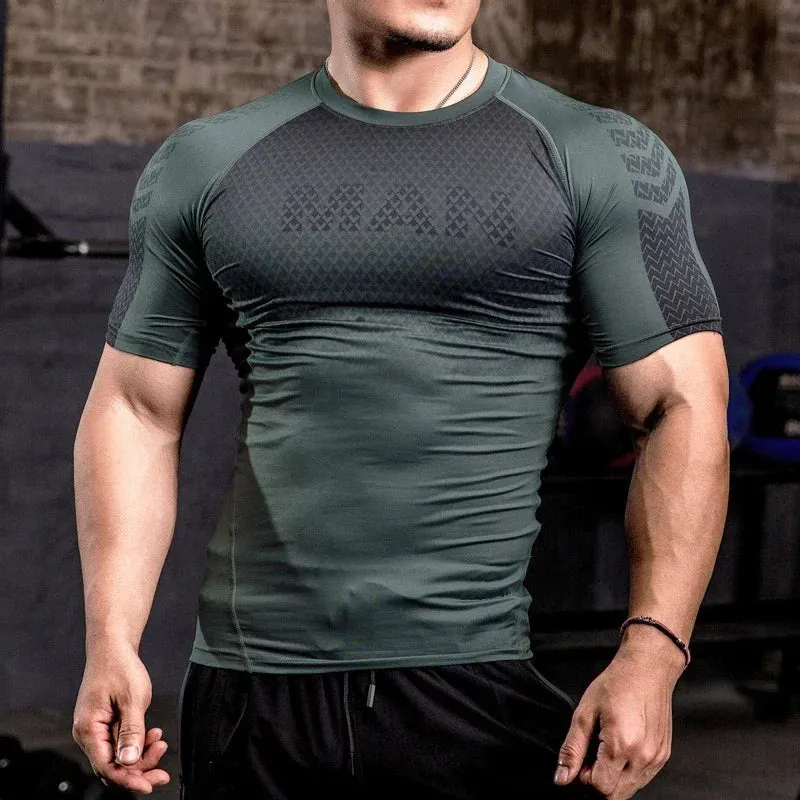 Men Tight Bodybuilding Sport T-shirt Quick Dry Running