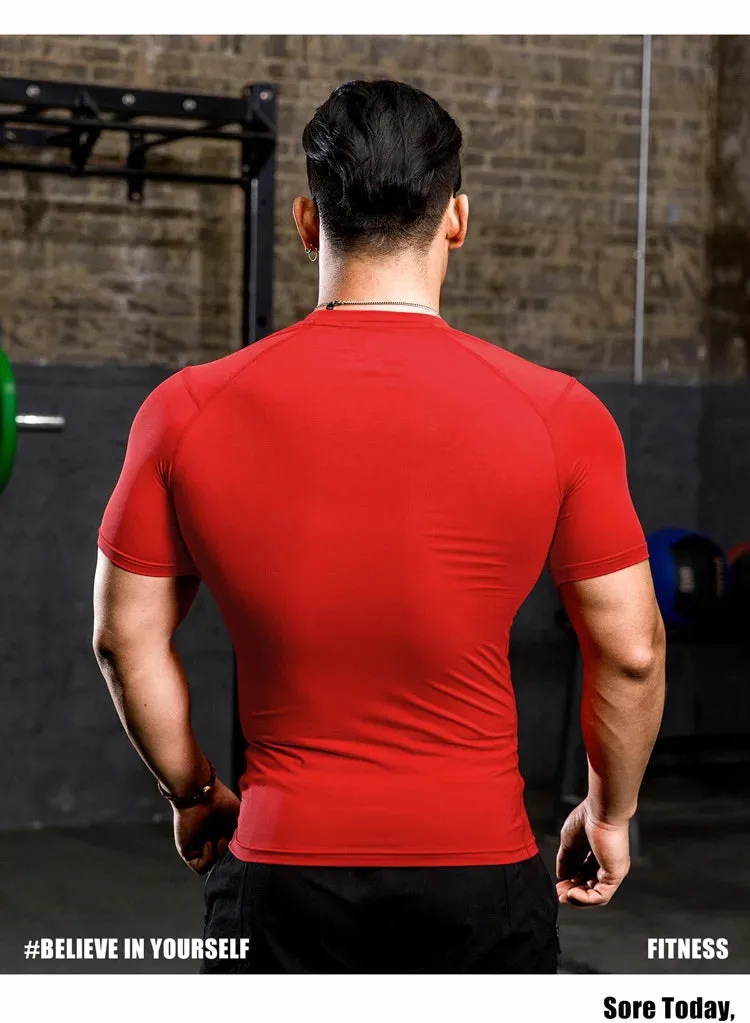 Men Tight Bodybuilding Sport T-shirt Quick Dry Running