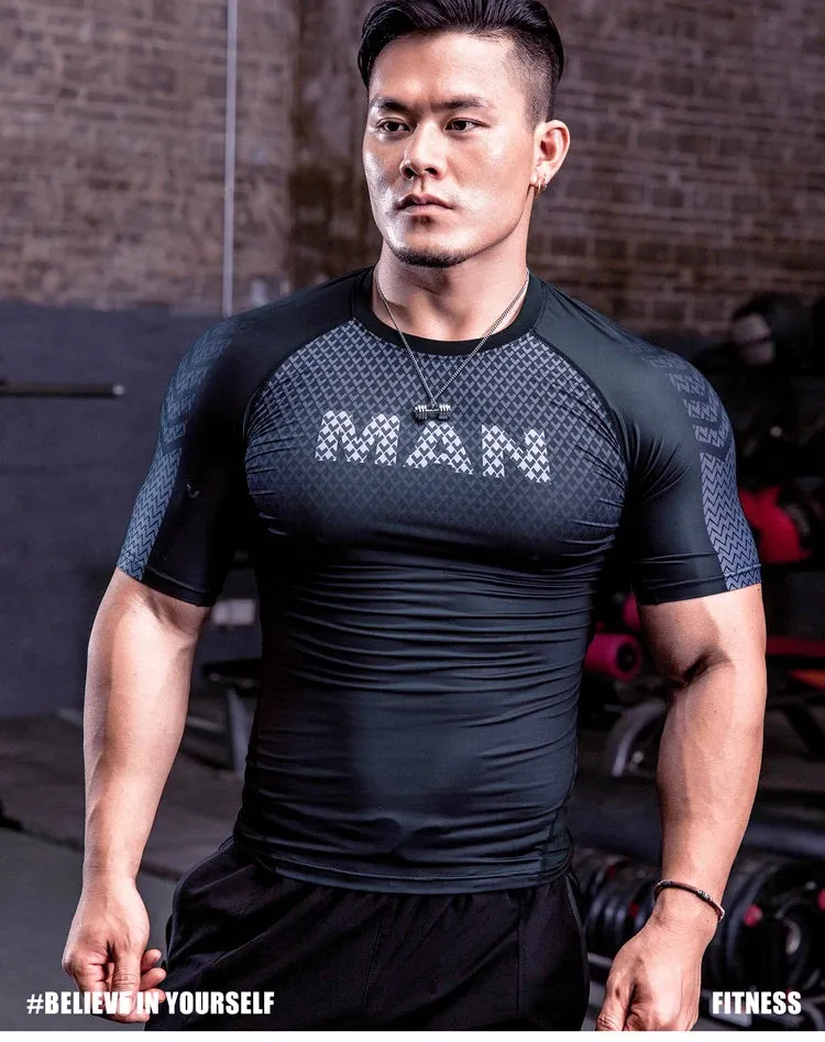 Men Tight Bodybuilding Sport T-shirt Quick Dry Running