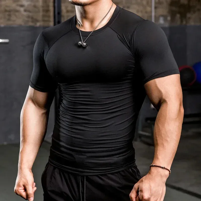 Men Tight Bodybuilding Sport T-shirt Quick Dry Running