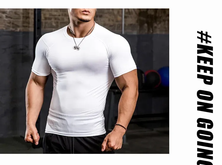 Men Tight Bodybuilding Sport T-shirt Quick Dry Running