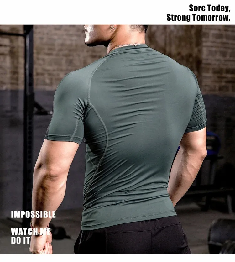 Men Tight Bodybuilding Sport T-shirt Quick Dry Running