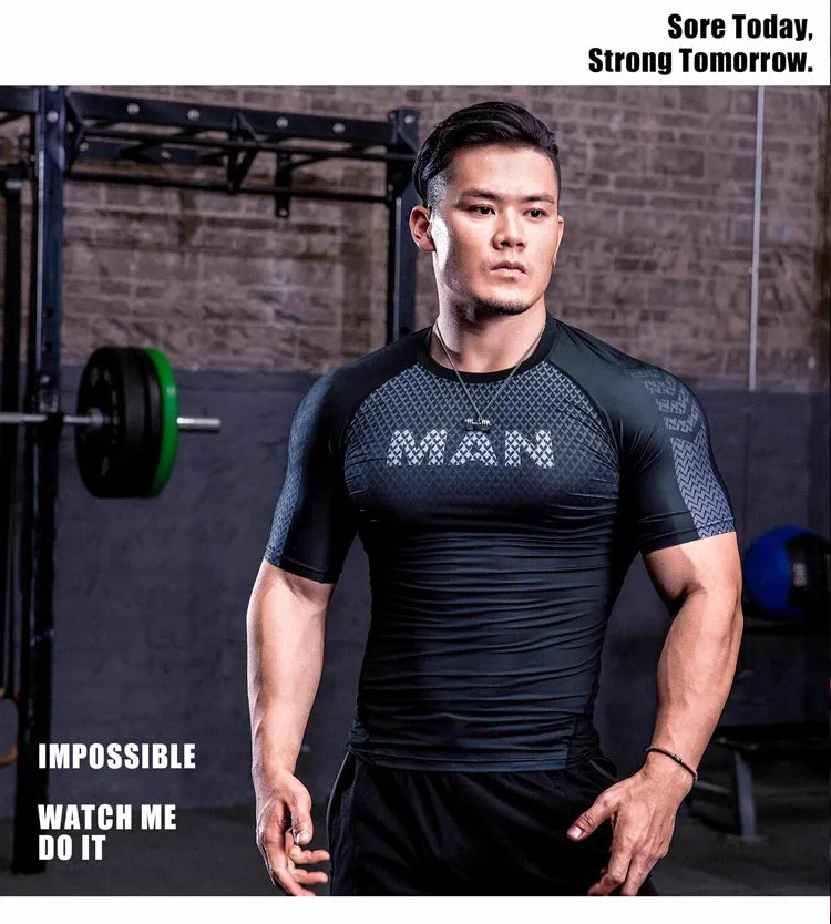 Men Tight Bodybuilding Sport T-shirt Quick Dry Running