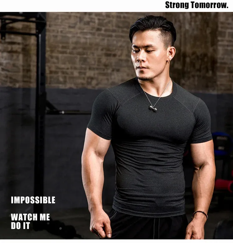 Men Tight Bodybuilding Sport T-shirt Quick Dry Running