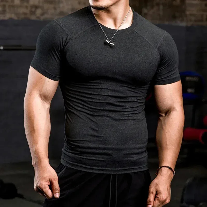 Men Tight Bodybuilding Sport T-shirt Quick Dry Running