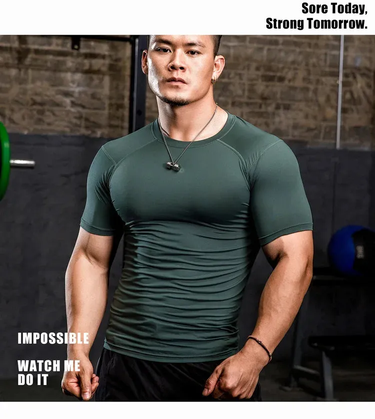 Men Tight Bodybuilding Sport T-shirt Quick Dry Running