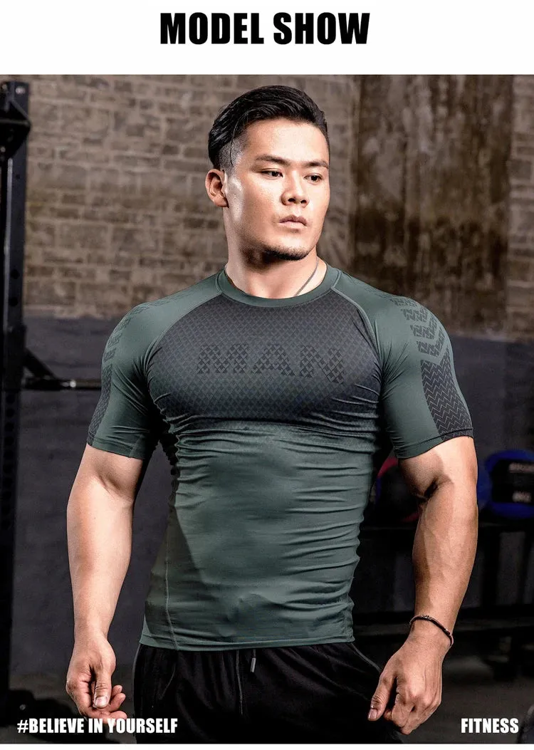 Men Tight Bodybuilding Sport T-shirt Quick Dry Running