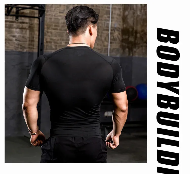 Men Tight Bodybuilding Sport T-shirt Quick Dry Running