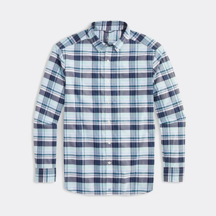On-The-Go brrr° Plaid Shirt in Blch Aqua Plaid by Vineyard Vines