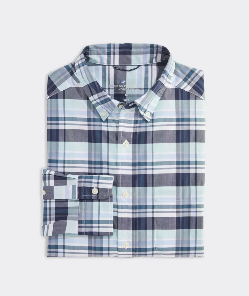 On-The-Go brrr° Plaid Shirt in Blch Aqua Plaid by Vineyard Vines