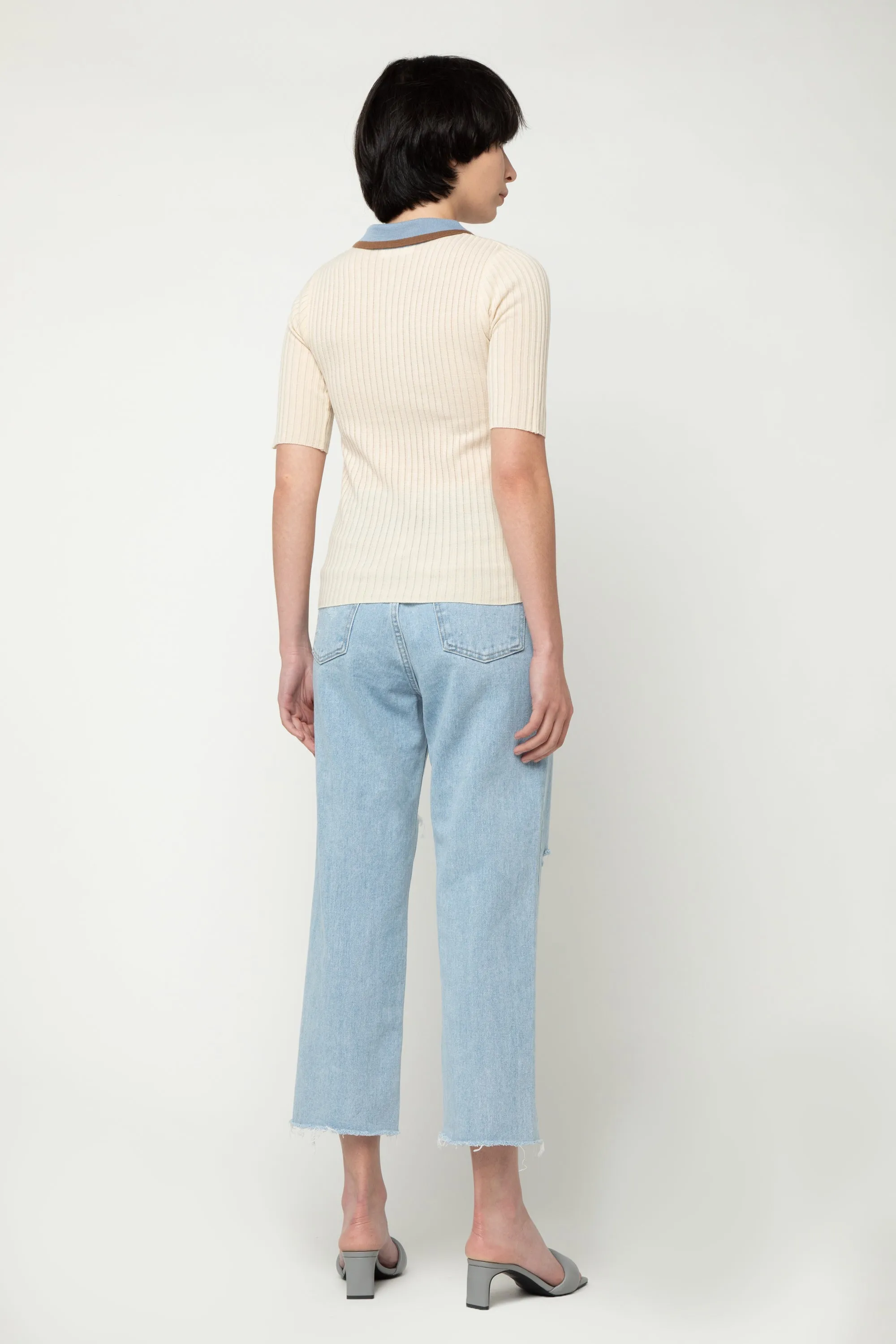 RIBBED COLLARED TOP
