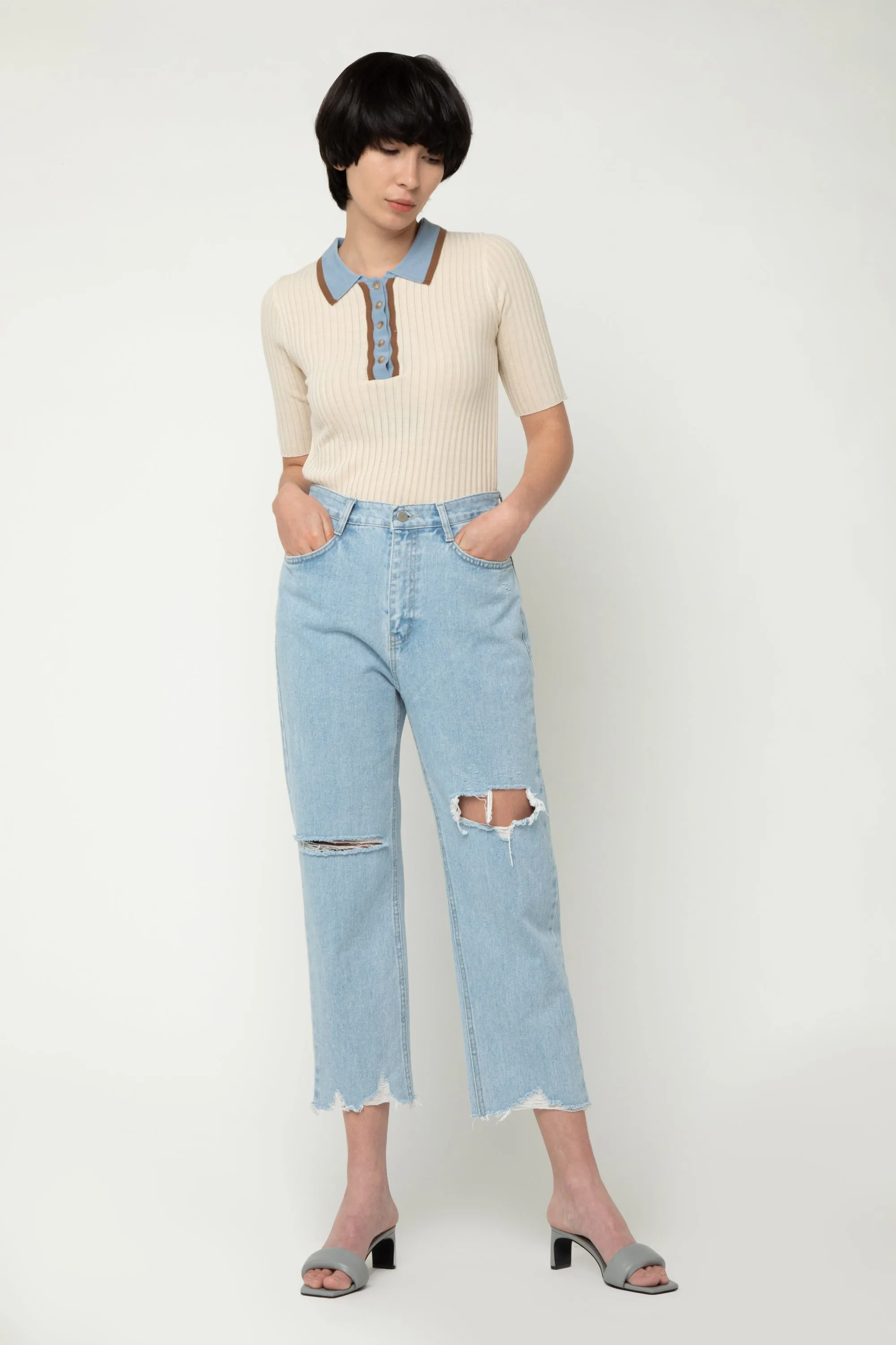 RIBBED COLLARED TOP