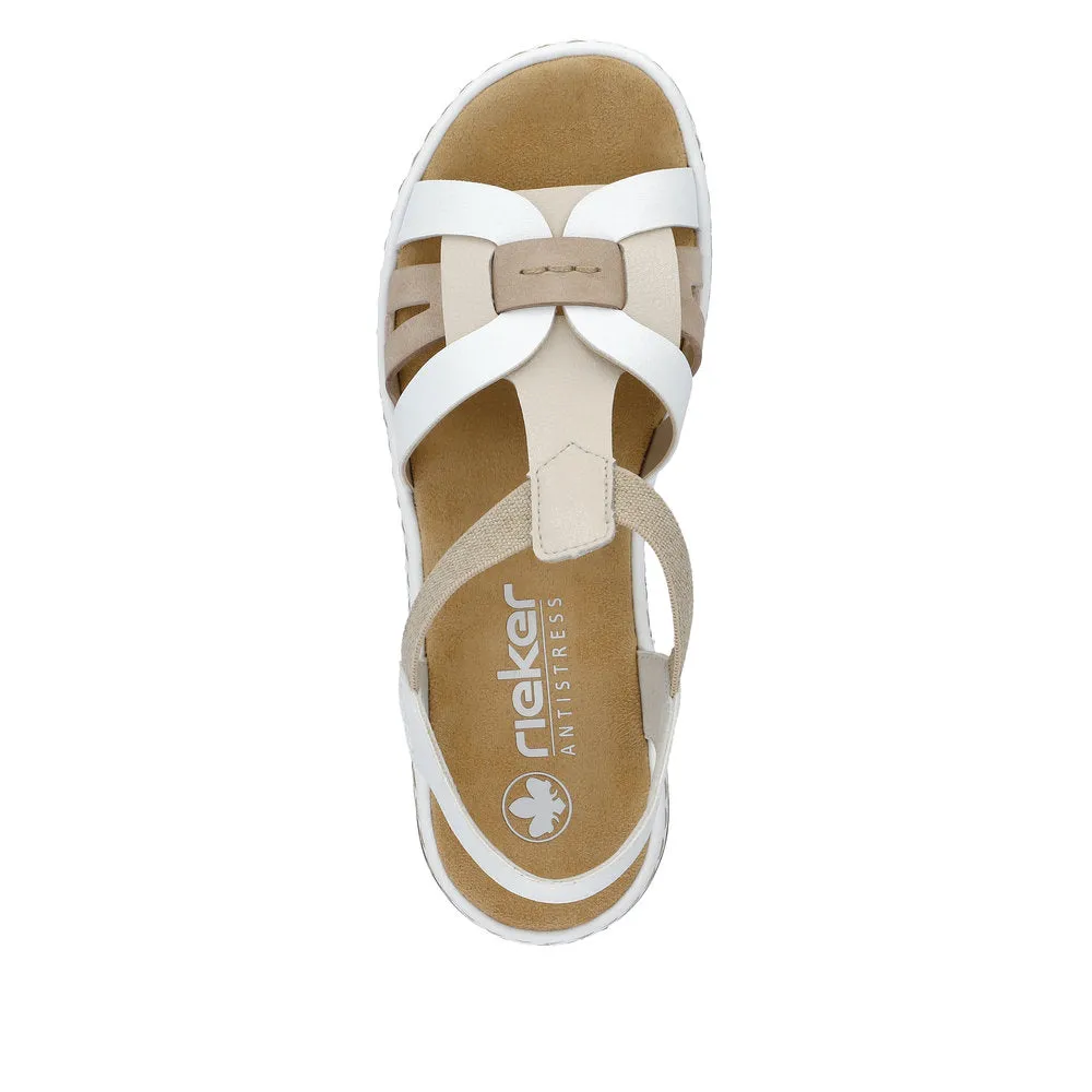 Rieker 65918-81 Ladies White Multi Leather Slip On Sandals