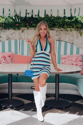 Santa Monica Striped Crochet Dress - Blue