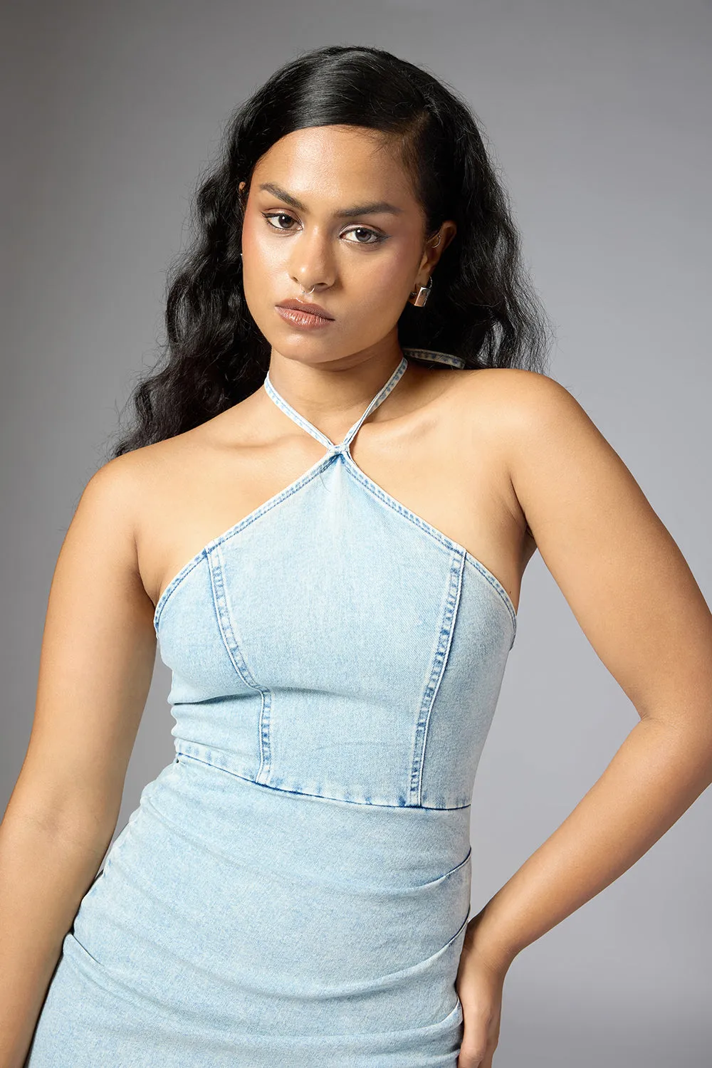 Sky Blue Thigh Slit Dress