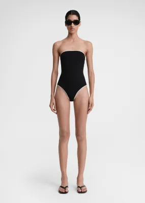 Stripe edge strapless swimsuit black