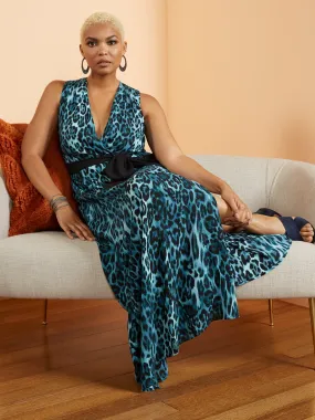 Tall Leopard-Print Belted Sleeveless Maxi Dress
