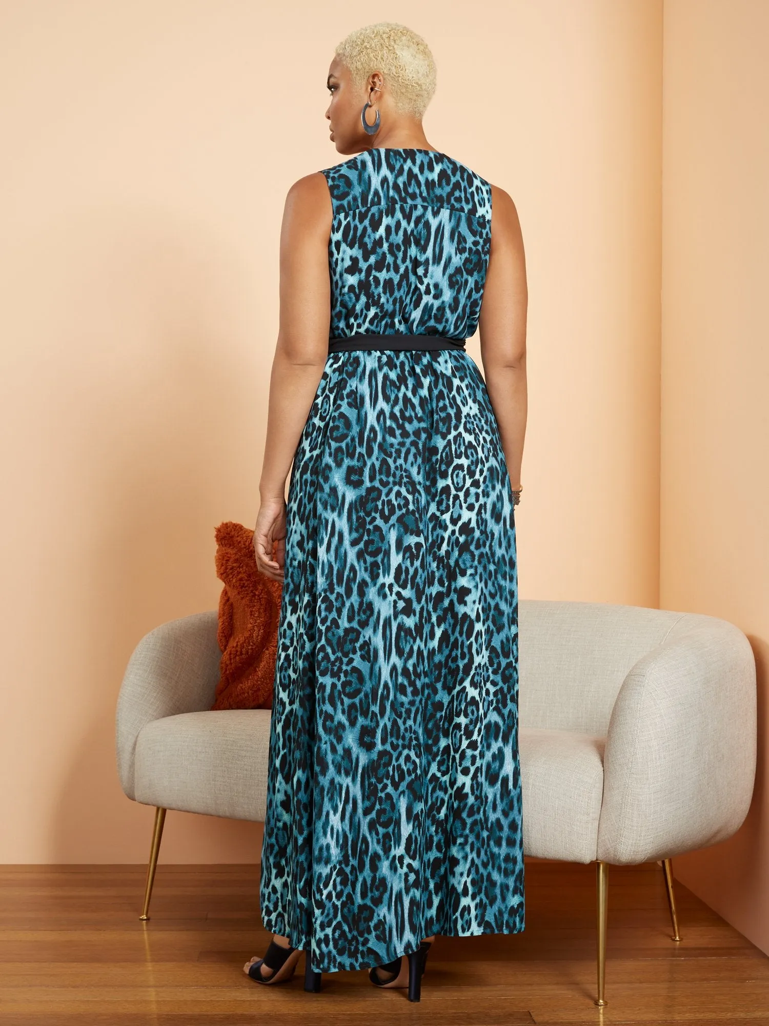 Tall Leopard-Print Belted Sleeveless Maxi Dress