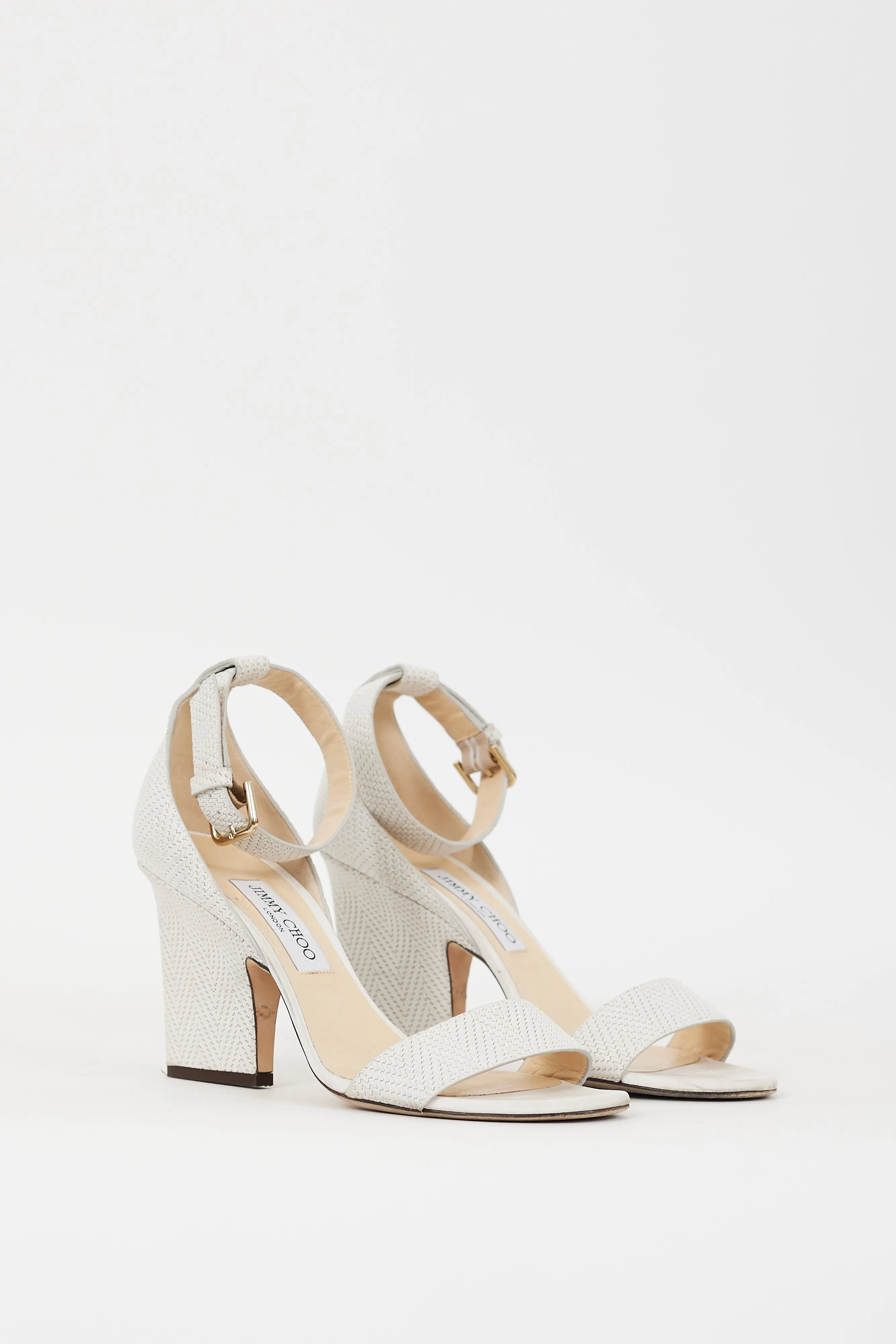 White Textured Leather Edina Sandal