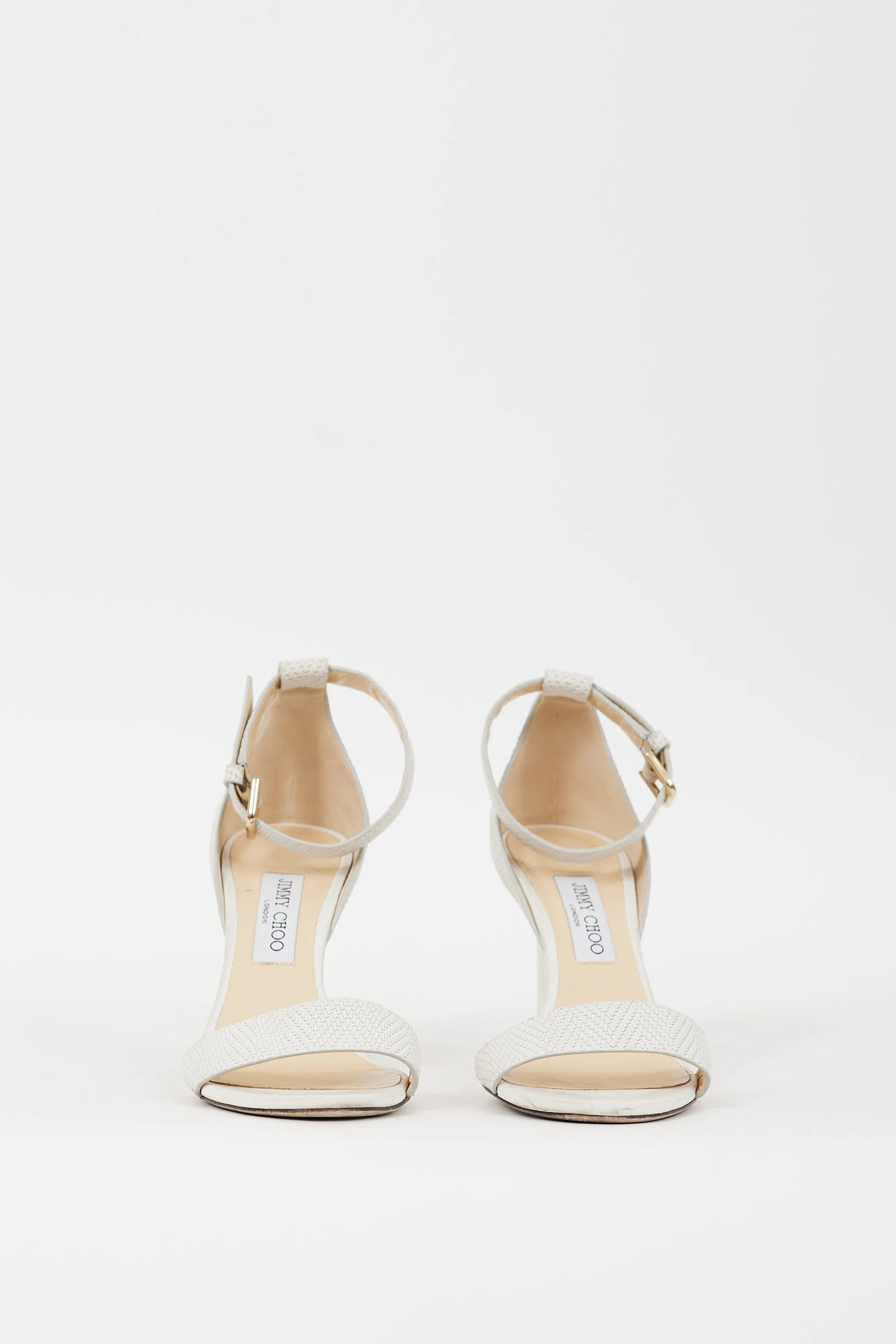 White Textured Leather Edina Sandal
