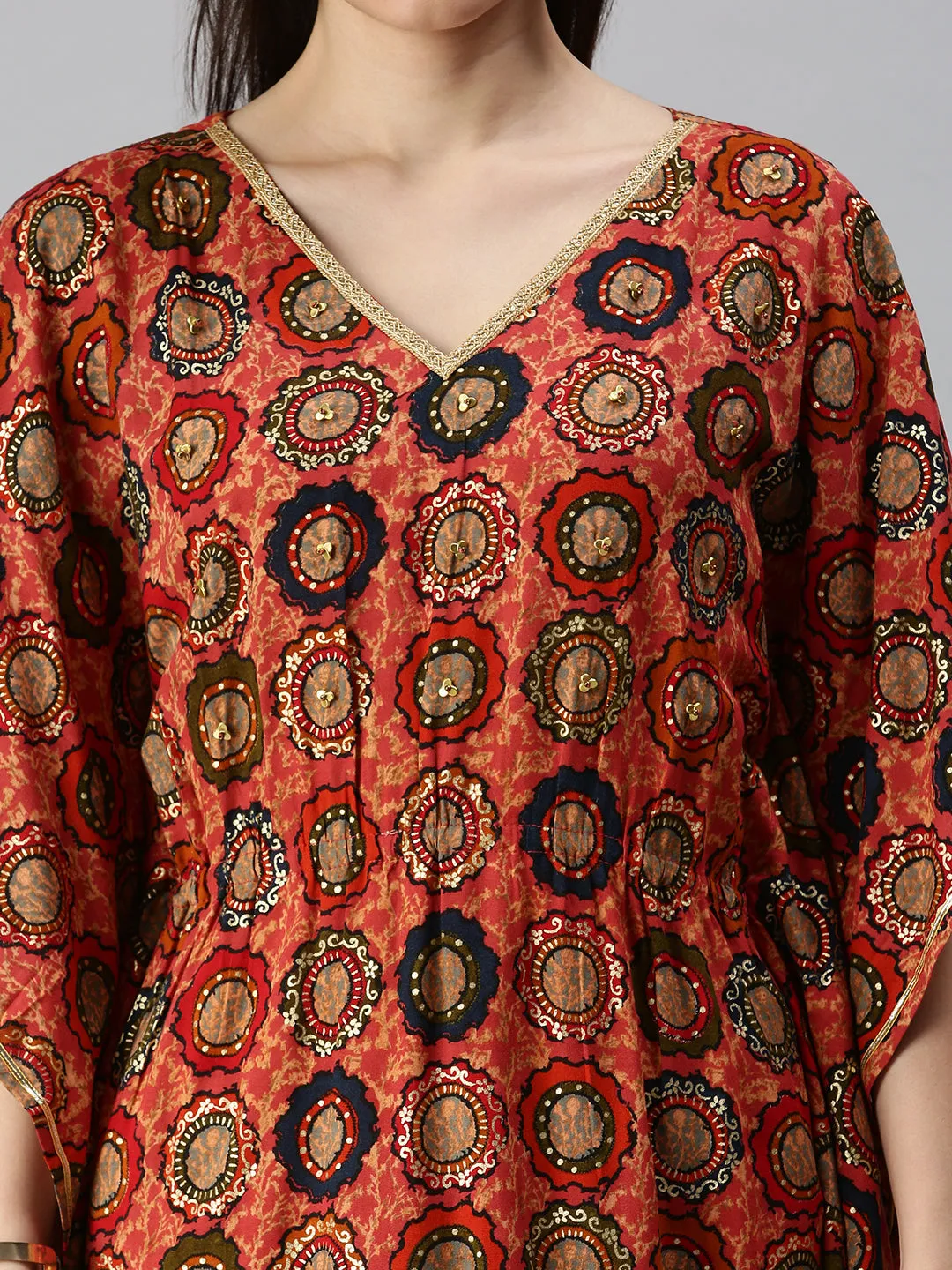 Women's Orange Printed Kaftan Kurta